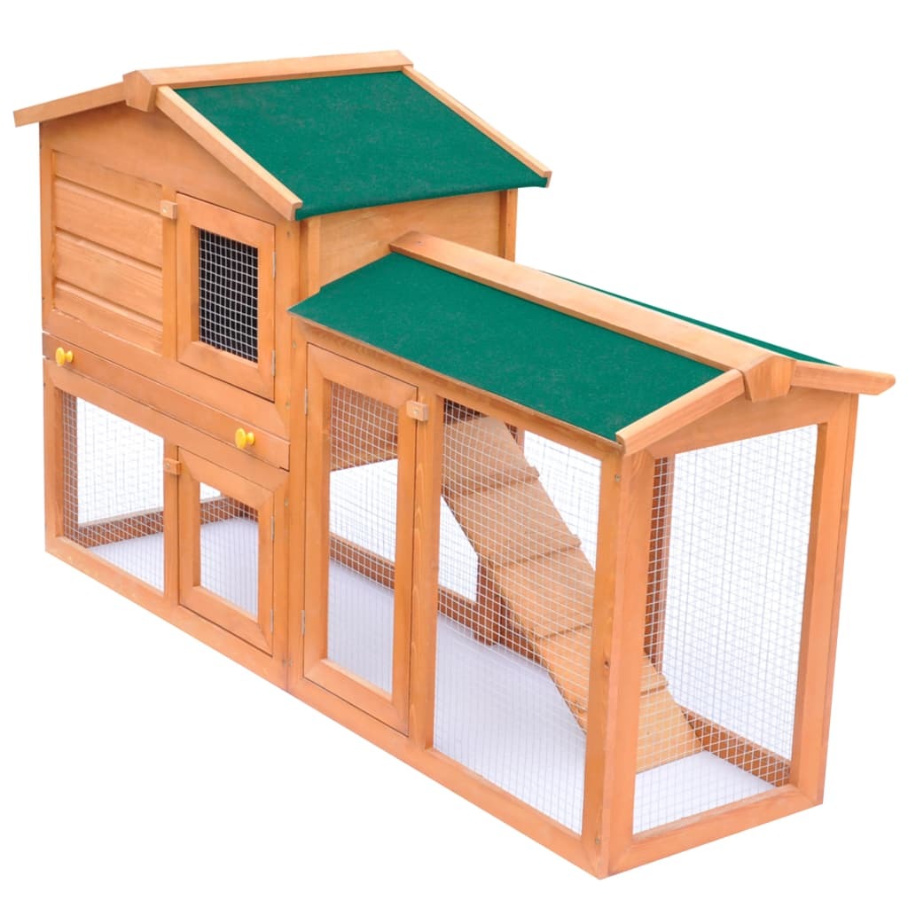 Outdoor Large Rabbit Hutch Small Animal House Pet Cage Wood - Brown