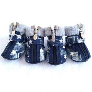 Pet Booties Set, 4 Pcs Warm Winter Snow Stylish Shoes, Skid-proof Anti Slip Sole Paw Protector With Zipper Star Design - White L