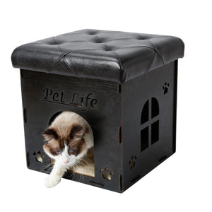 Pet Life Foldaway Collapsible Designer Cat House Furniture Bench - Black