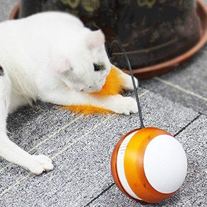 Rolling Pet Toys Interactive 360 Degree Automatic Self Rotating Led Light Sound Cat Chaser Ball Exercise With Detachable Feather - Blue