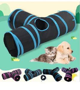 Cat 3-way Tube Tunnels Collapsible Cat Play Tent Interactive Toy Maze With Balls And Bells - Pink