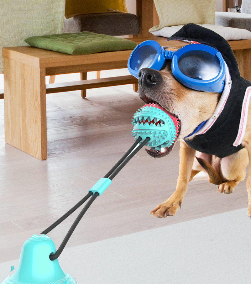 Multifunction Pet Molar Bite Toy With Suction Cup Interactive Dog Rope Toys Self-playing Rubber Ball Cleaning Teeth Treat Dispensing Ball - Blue