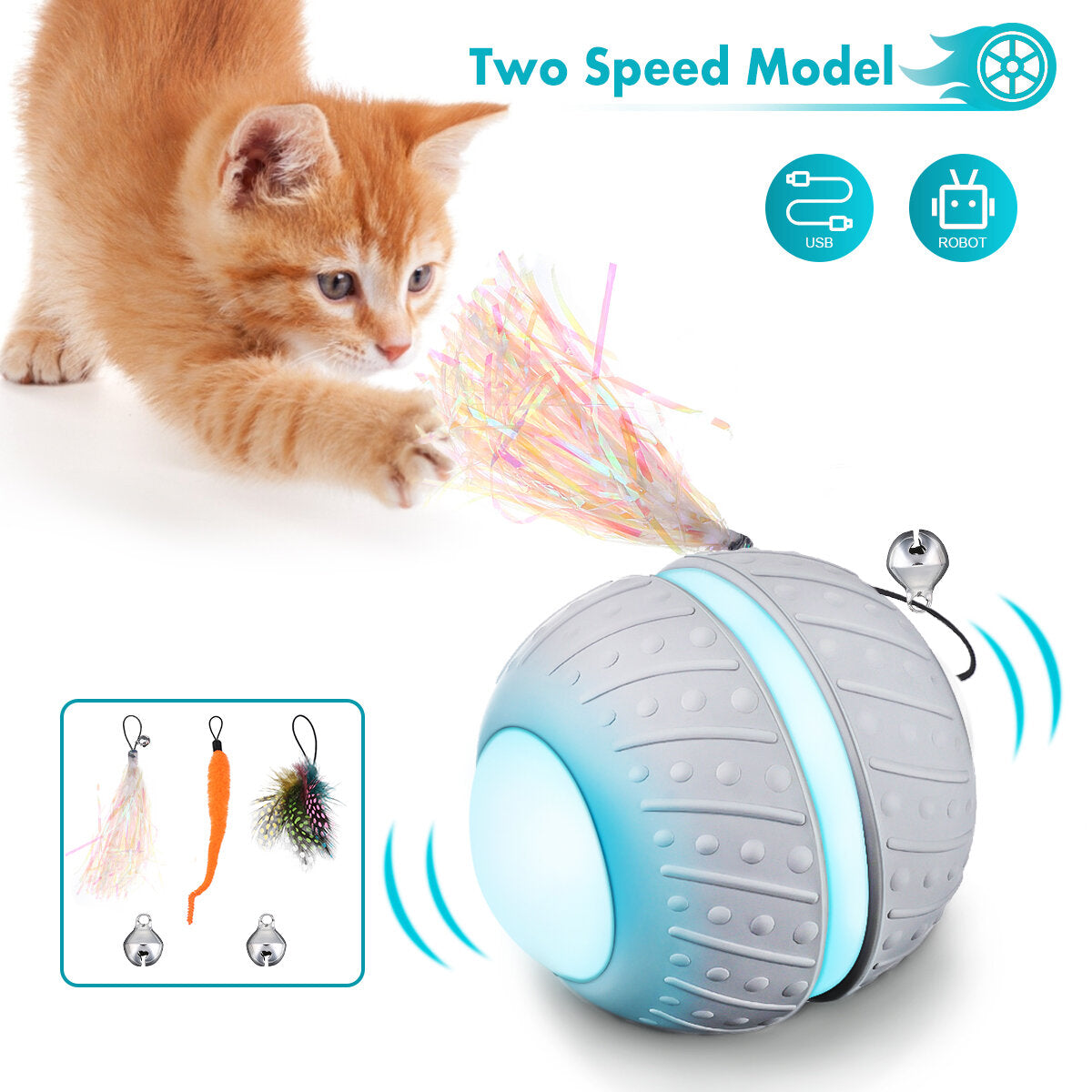 Cat Toy Automatic Electric Rotating Rolling Ball Interactive Toys With LED Light
